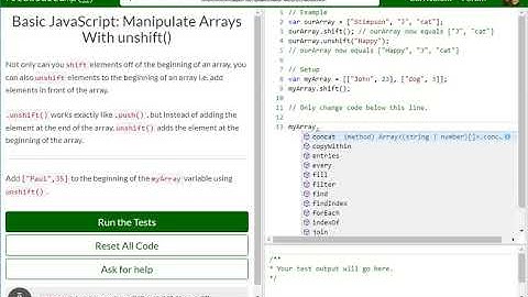 Basic JavaScript Manipulate Arrays With unshift free code camp   Dani