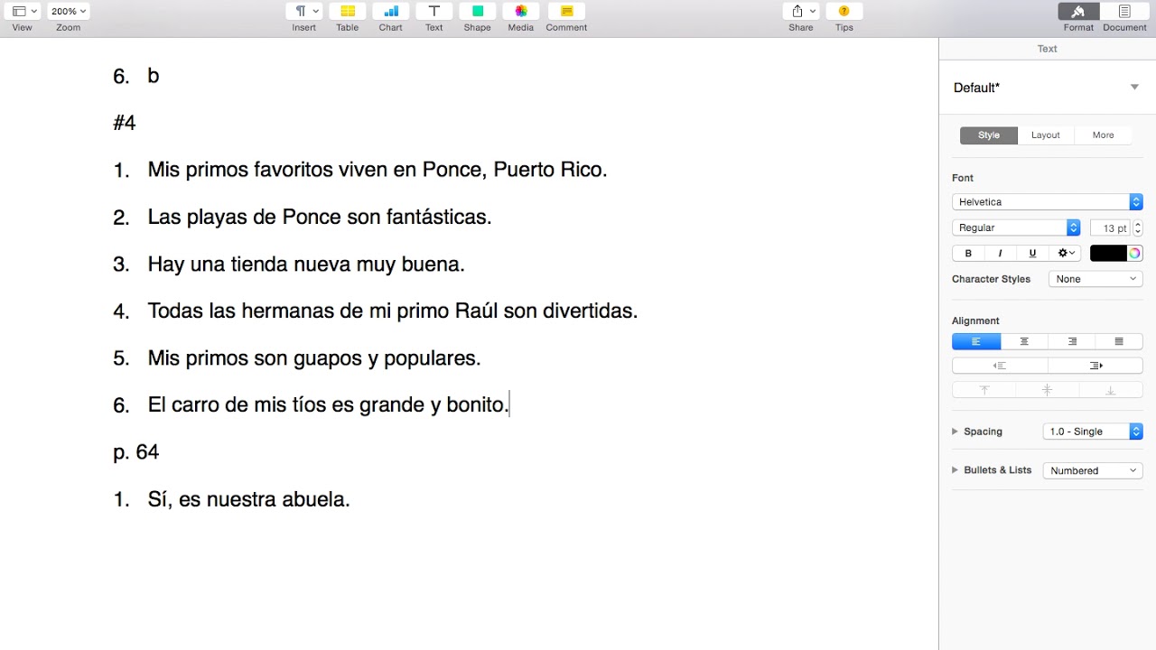 spanish 1 homework