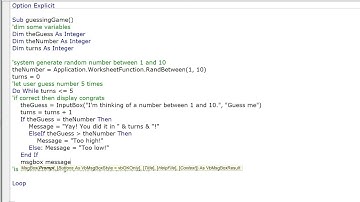 VBA Excel Loops Practice - Guessing Game