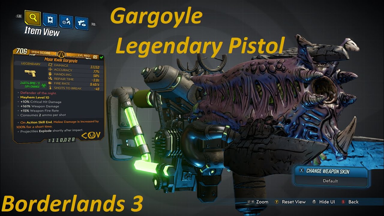 Borderlands 3: Alien Barrel legendary pistol "Gargoyle".  high bullet DPS and  corrosive blobs ..