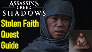 Assassins Creed Shadows Stolen Faith guide, find Mitsumune at Nunobiki Falls, retrieve the statue