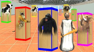 Extreme Hide And Seek In Boxes Challenge with Cow Tiger Elephant Mammoth Buffalo Gorilla Wild Animal