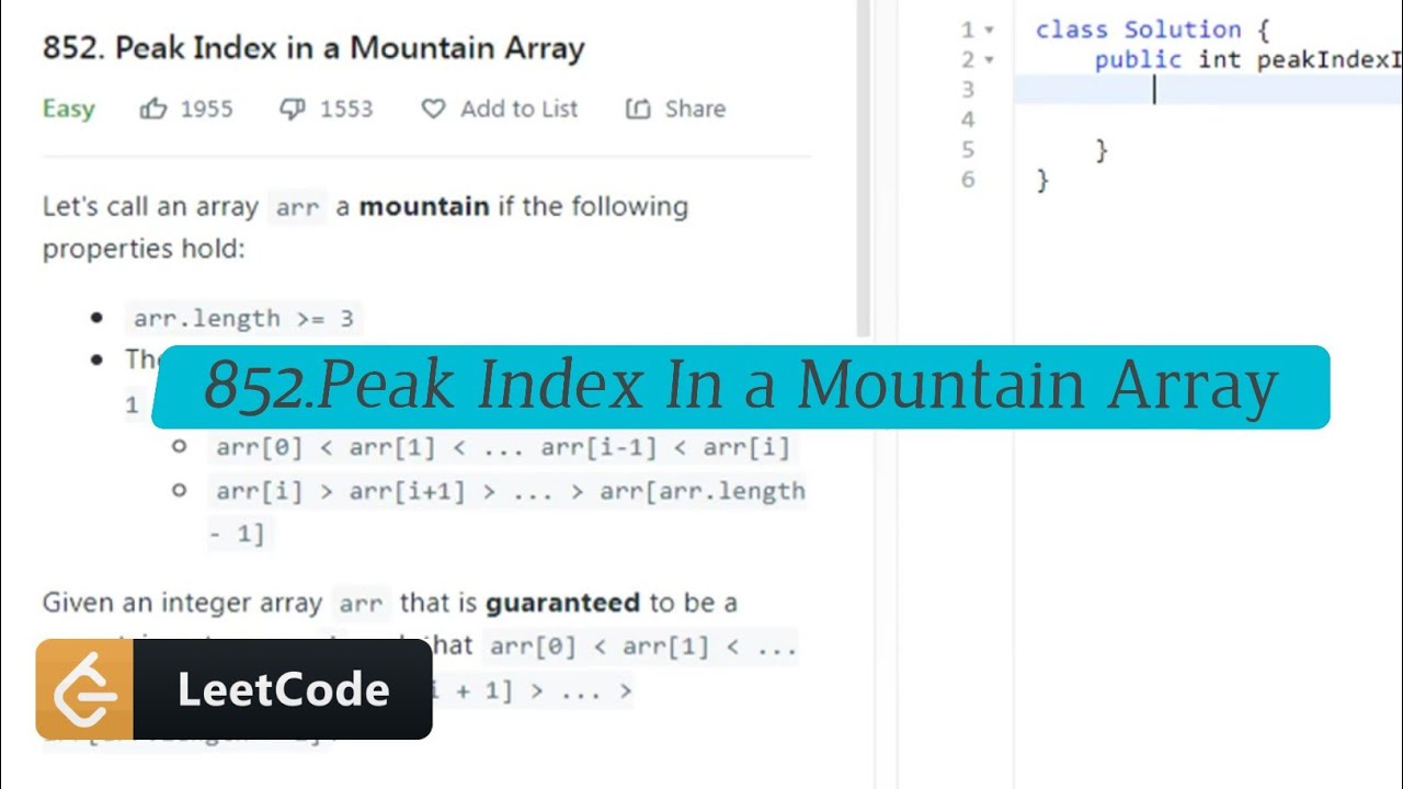 852. Peak Index in a Mountain Array || Leetcode solutions in Java - YouTube