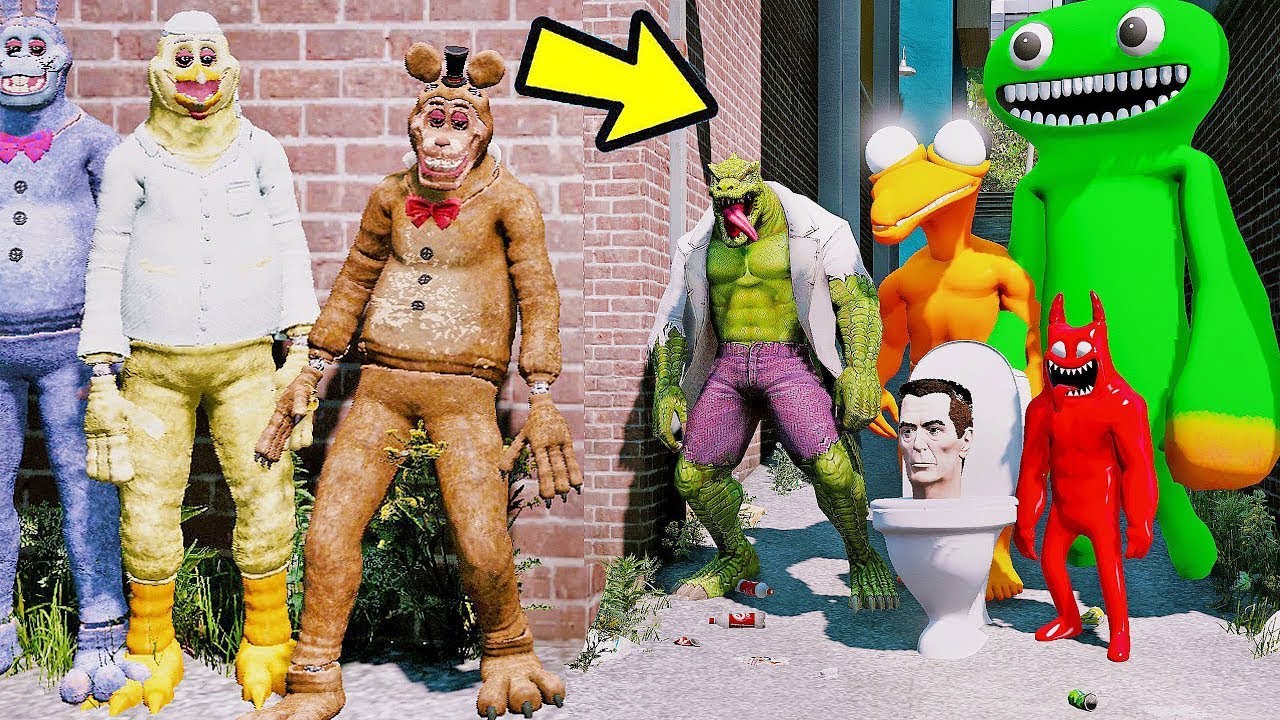 ANIMATRONICS JRs. VS TODOS  VILÕES NA FESTA NA MANSÃO? | GTA V Five Nights at Freddy's