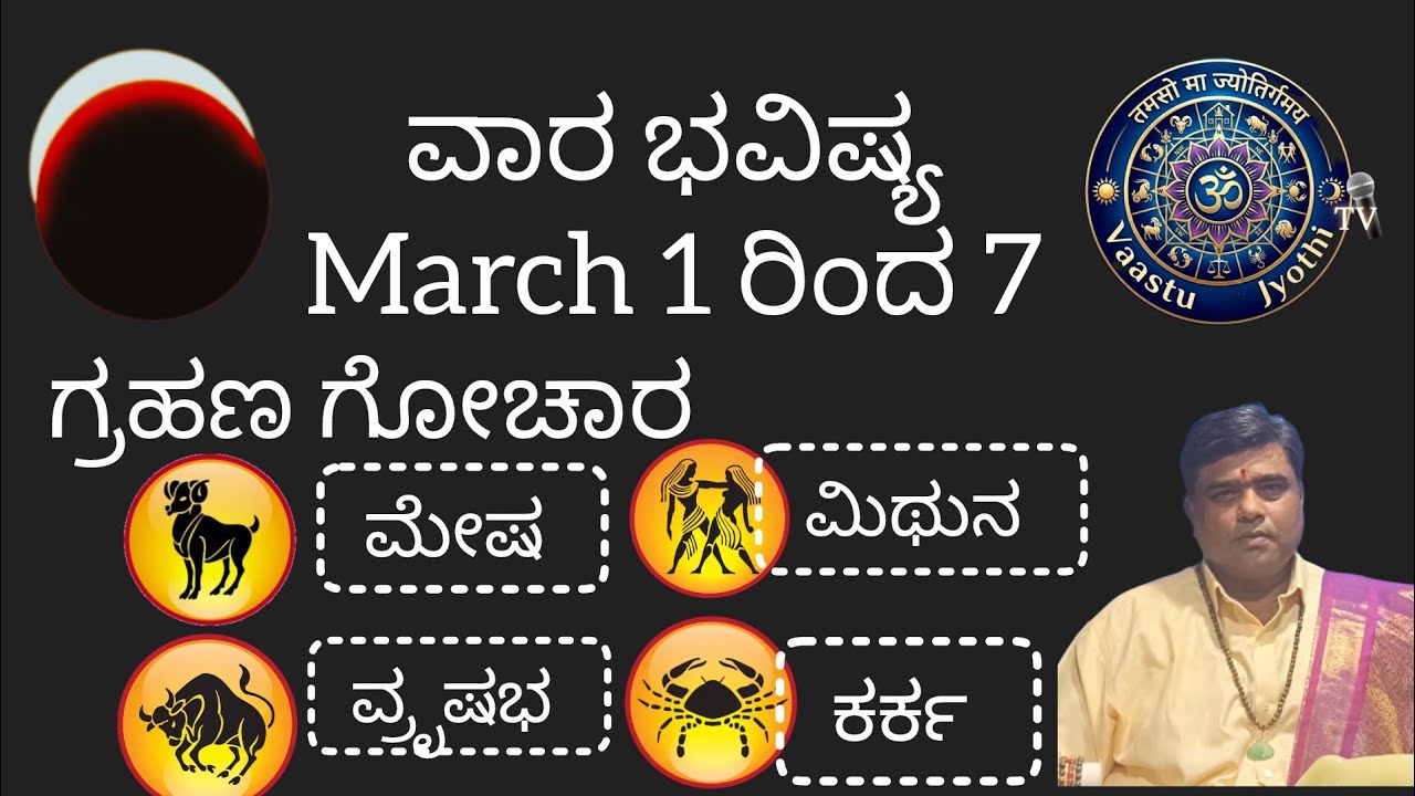 ವಾರ ಭವಿಷ್ಯ March 1 ರಿಂದ 7|Weekly Predictions|ಮೇಷ, ವ್ರೃಷಭ, ಮಿಥುನ, ಕರ್ಕ ರಾಶಿ|ಶ್ರೀ ಬಾಲಸುಬ್ರಹ್ಮಣ್ಯಗುರೂಜಿ