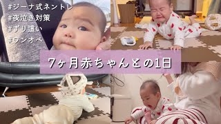 【生後7ヶ月】赤ちゃんとの1日｜ずり這い｜ジーナ式ネントレ｜夜泣き｜ワンオペ