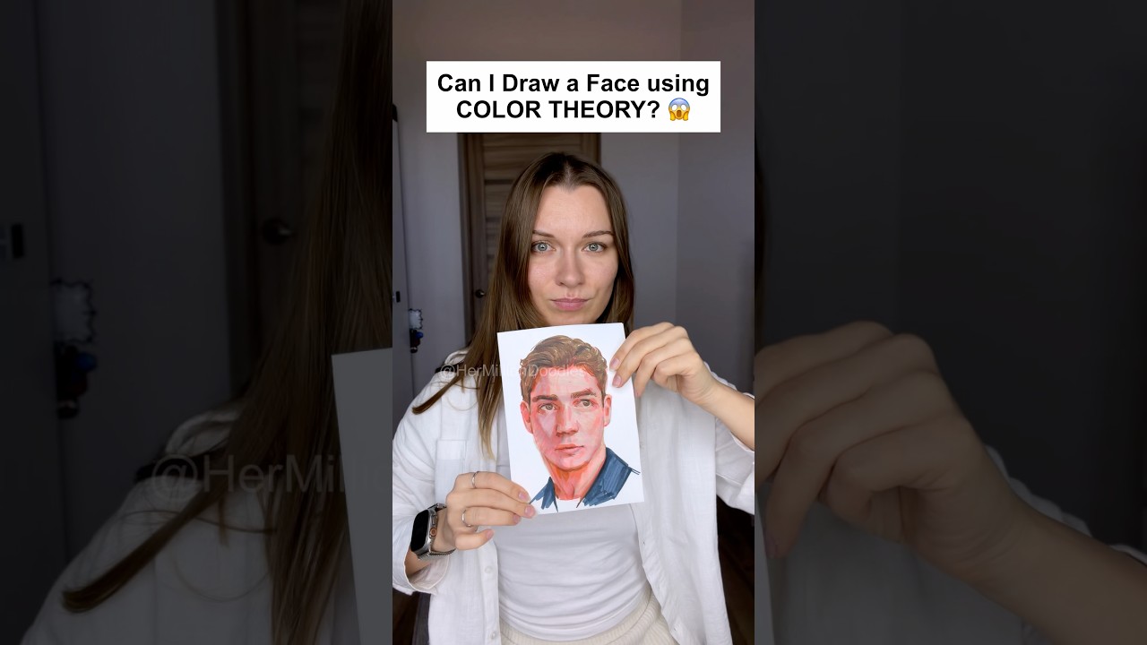 Drawing a face using COLOR THEORY! 💚🩷 Opposite colors trick #art #drawing #markerart