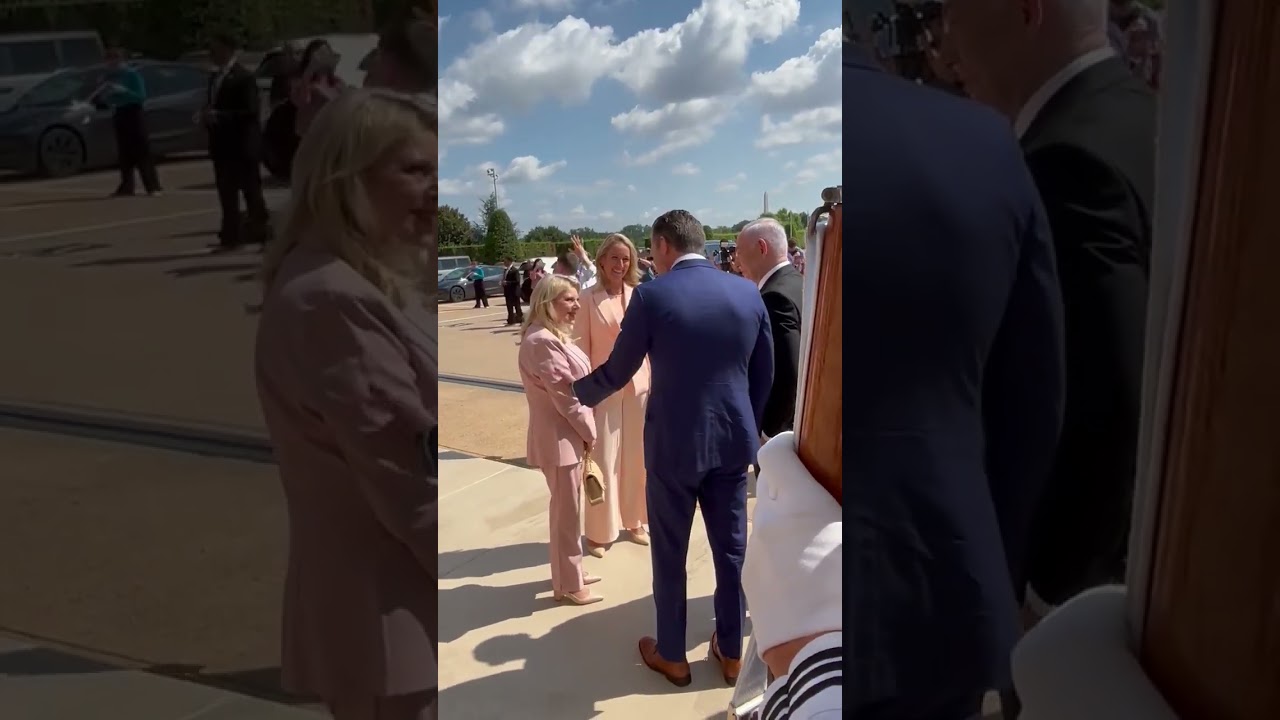 Israeli PM Netanyahu and wife are greeted by Defense Secretary Hegseth and his wife at the Pentagon.