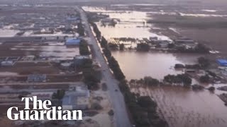 Drone footage shows scale of flooding in Libya