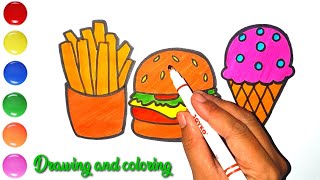 Cara menggambar Burger, Es krim, Dan Kentang goreng Untuk Anak-anak