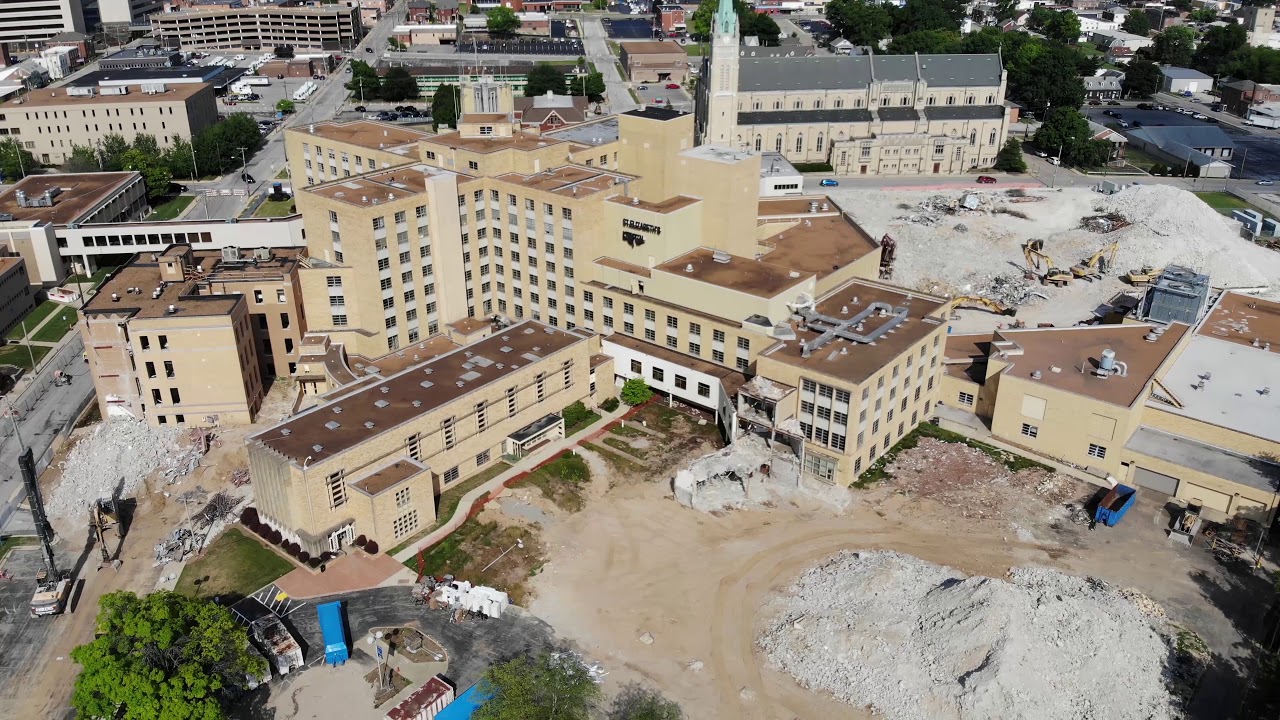 4k drone footage of hospital demolition in Southern Illinois