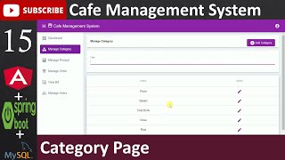 15. Cafe Management System - Category Page (Angular, Spring Boot - Java, MySQL Database)