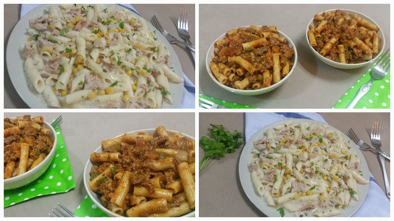 نوعين مكرونة مكرونة بالصلصة واللحمة المفرومة + مكرونة وايت صوص الصوص الابيض مكرونات المحلات  المطاعم