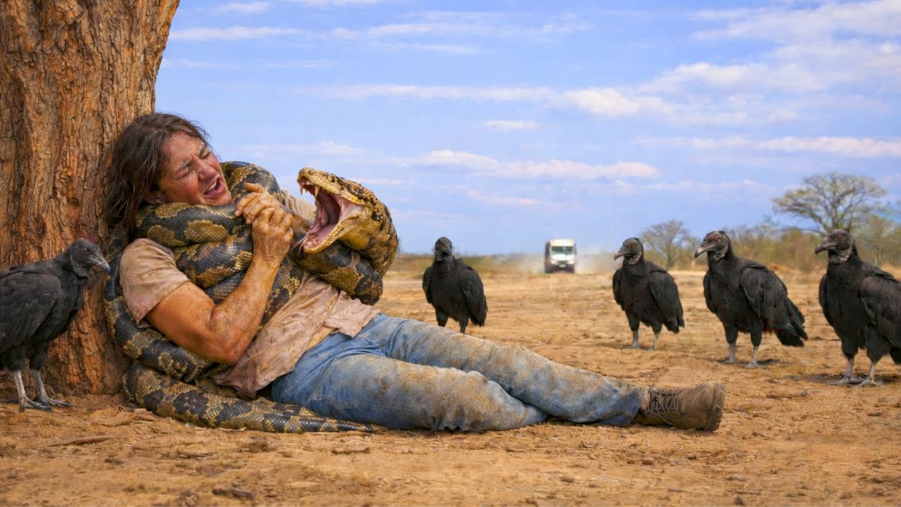 Caminhoneiro sozinho vê jovem ATACADA por COBRA enquanto urubus esperam… então ele faz isso