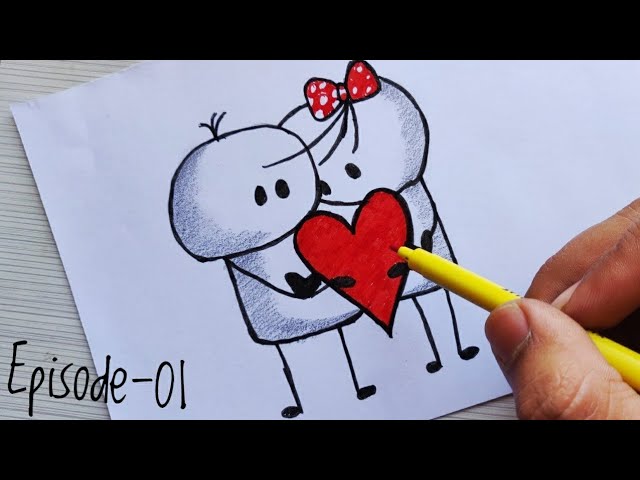 Valentine's Day Drawing // How to draw a romantic cat couple // Easy pencil  sketch