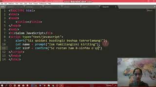 JavaScript 1-dars: Alert, Prompt, Confirm funksiyalari