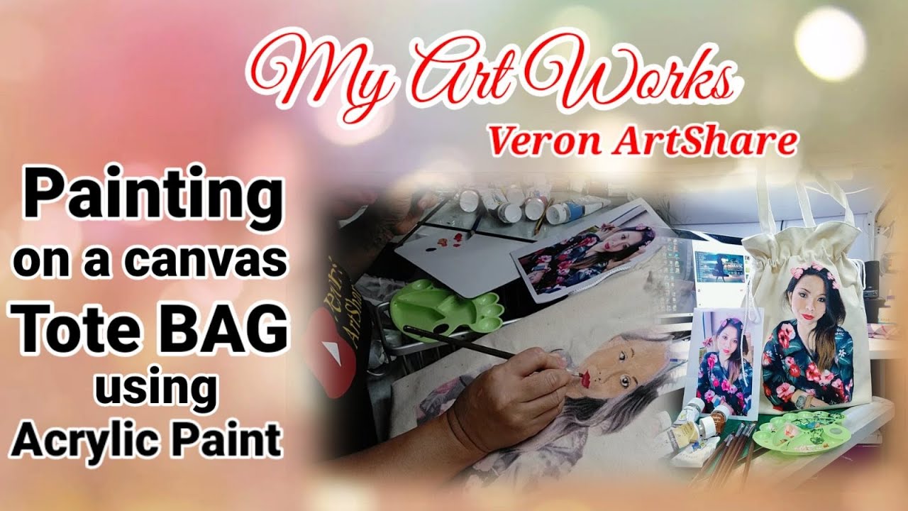 Painting On A Canvas Tote Bag Using Acrylic Paint Veron ArtShare Painting On A Canvas Tote Bag Using Acrylic Paint Veron ArtShare