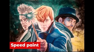 Watercolor illustration of Fantastic Beasts The crimes of Grindelwald Final