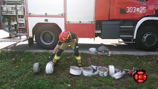 Firefighter hose line stretching demonstration. Firefighter Engine Company Operations, 400 ft 2.5"