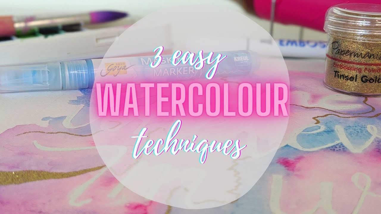 EASY WATERCOLOUR TECHNIQUES | Masking fluid, wet in wet & salt painting + embossing powders