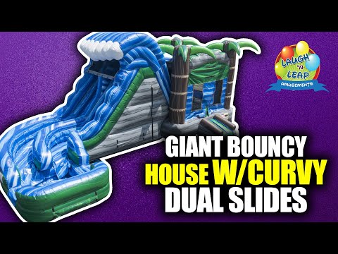 Bounce House Water Slide | Hurricane Inflatable Bouncy House with Double Curve Slide for Rent @LaughnLeapAmusements