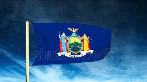 new york flag slider style. Waving in the win with cloud background animation Stock video by
