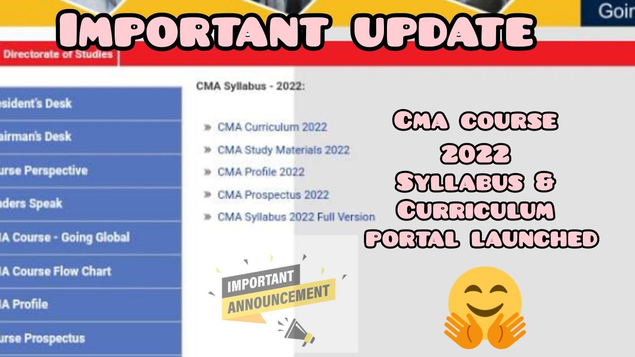 IMPORTANT UPDATE - for CMA STUDENT REGARDING New Syllabus 2022 ...