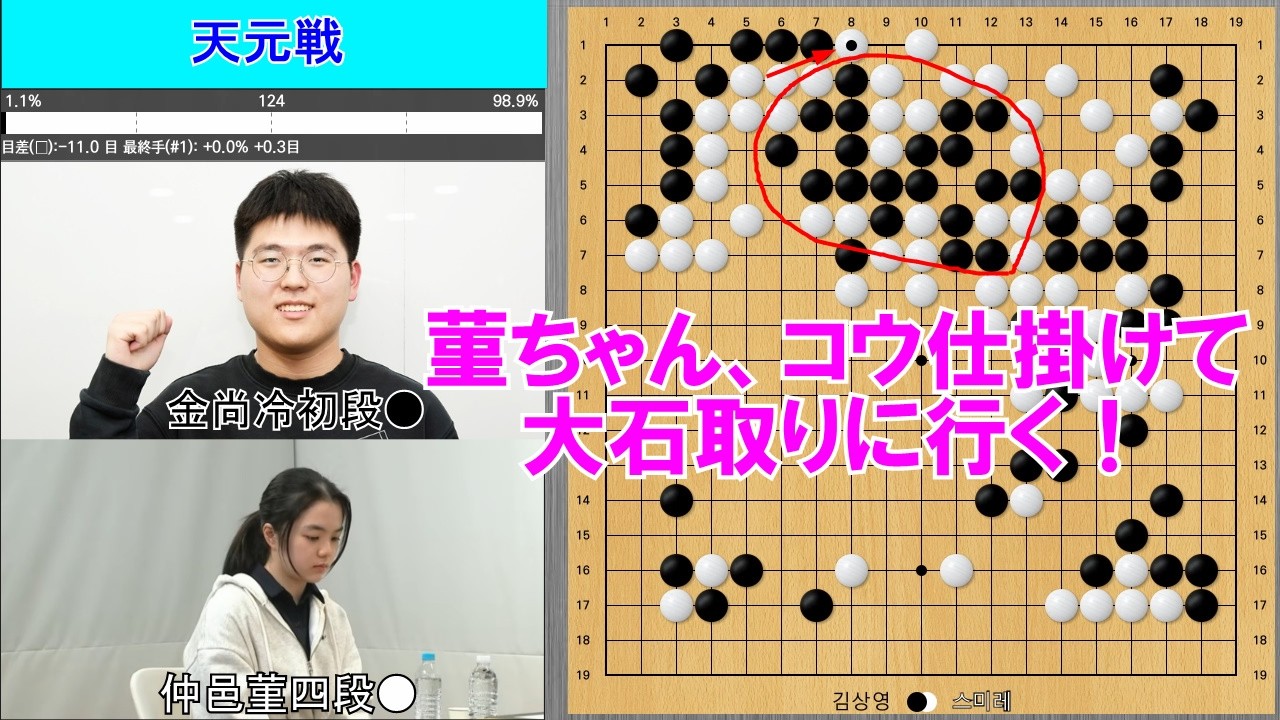 【中央杯天元戦】仲邑菫四段VS金尚冷初段　8強戦