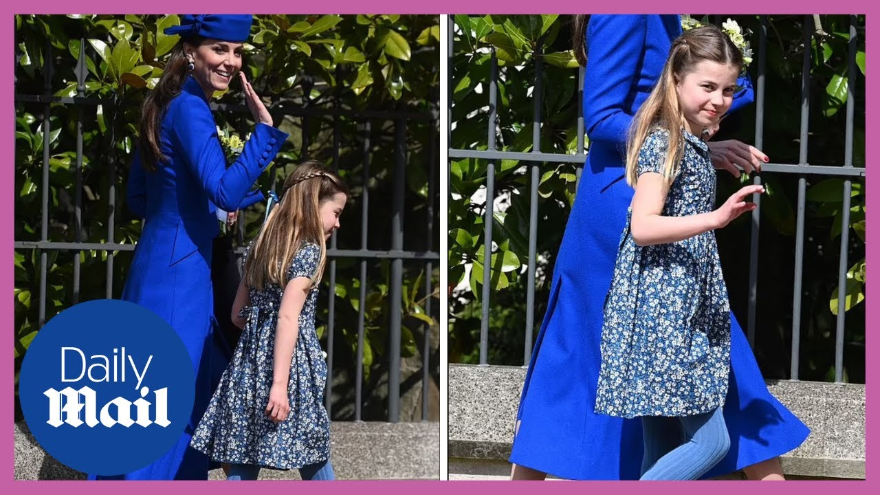 Princess Charlotte waves with cheeky Louis and George at Easter service