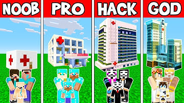Minecraft Battle: HOSPITAL HOUSE CLINIC BUILD CHALLENGE - NOOB vs PRO vs HACKER vs GOD Animation