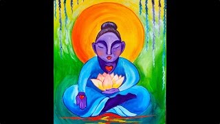 Buddha and Lotus Flower Step by Step Beginner Acrylic Painting tutorial | TheArtSherpa