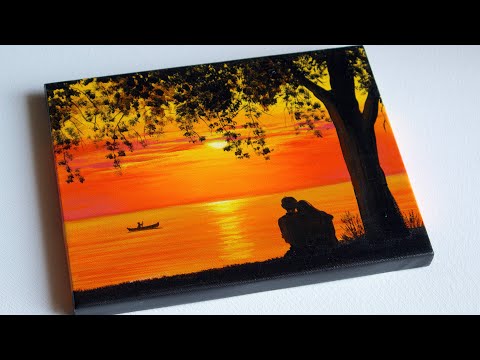 A Romantic Couple in the Sunset Painting | Couple Painting | Sunset Painting