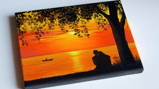 A Romantic Couple in the Sunset Painting | Couple Painting | Sunset Painting