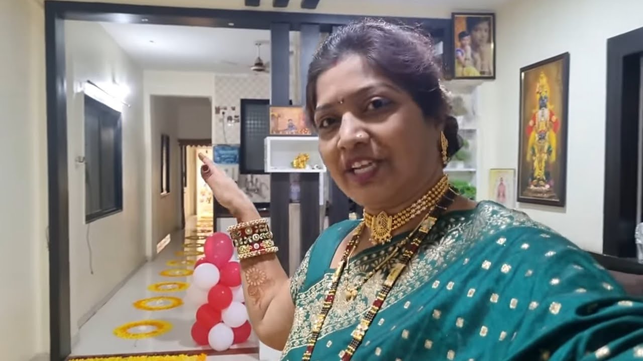 साक्षीचा गृहप्रवेश खूप छान फुलांनी सजावट केली..😍रात्रीचा सर्व विधीनुसार खेळ..😂 सकाळचं जेवण..😋