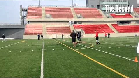 RPI's Andrew Franks attempts kicks in front of pro...