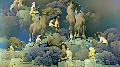 "Wild horses, oil painting by Maxfield Parrish"