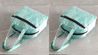 सिर्फ 1 रेक्टेंगल पीस से बनाएं खुबसूरत हैंडबैग- diy zipper handbag cutting and stitching at home/bag