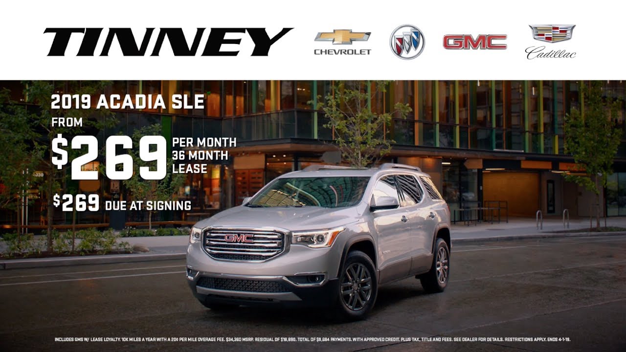 2019-gmc-acadia-lease-offer-with-rebates-at-tinney-automotive-youtube