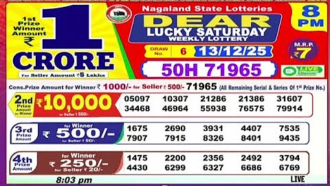 Nagaland State Lottery Sambad 8 PM Result Today. 13-12-2025