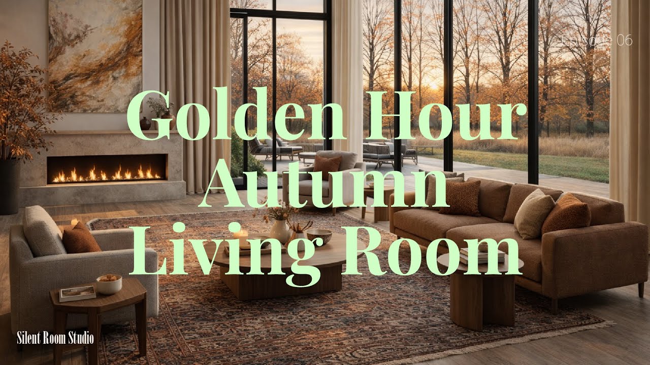 Golden Hour Autumn Living Room Ambience - Soft Piano & Fireplace Sounds