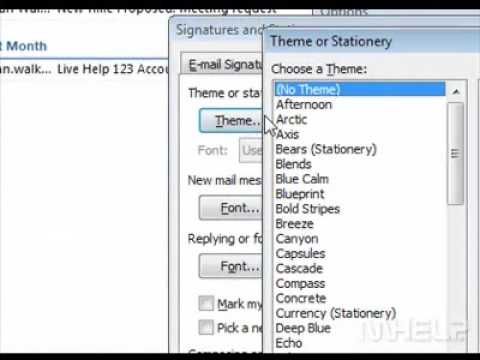 how to apply a theme or stationary to all outgoing emails outlook