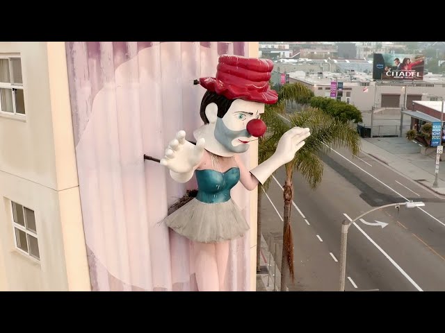 Clownerina - The Ballerina Clown of Venice Beach | Drone Footage B-roll class=
