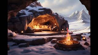 Snowy Mountain Bliss: Cozy Cave Retreat with Wintery Snowstorm and Campfire Ambience
