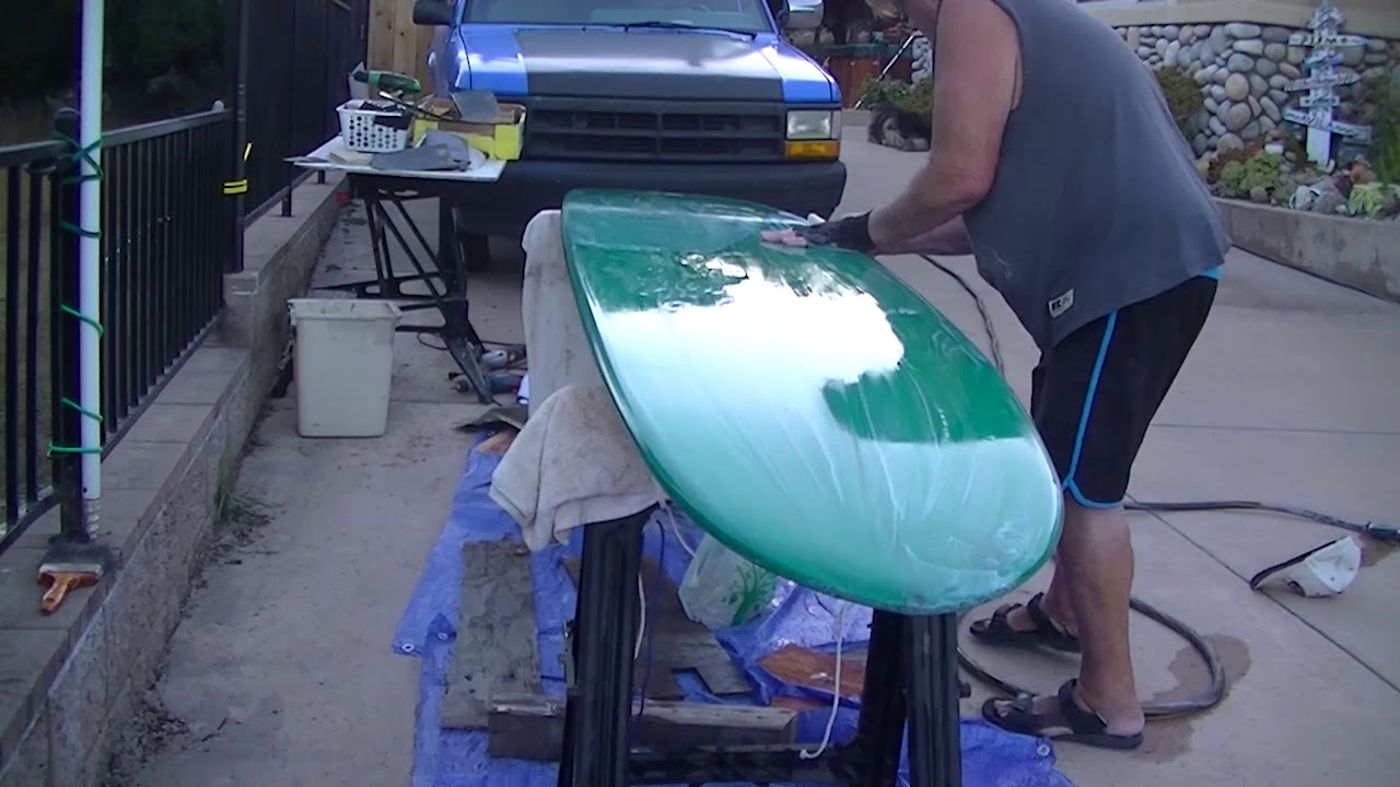 Wet sanding a long surfboard YouTube