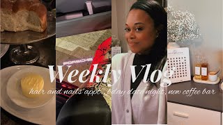 WEEKLY VLOG| go to the hair & nail salon with me + bday date night + new coffee bar set up + MORE