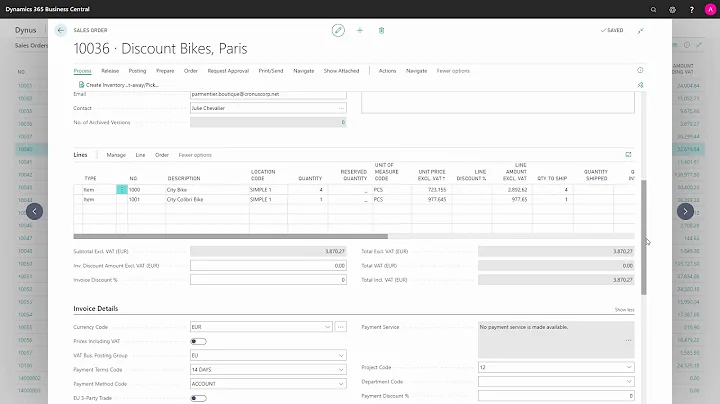 The dates on the Sales Order Header - Microsoft Dynamics 365 Business Central