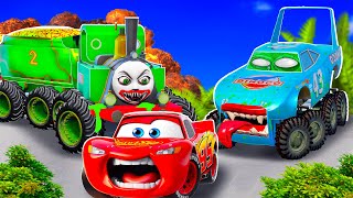 Big & Small:McQueen and Mater VS GINA Traine Mega ZOMBIE and KING slime cars in BeamNG.drive