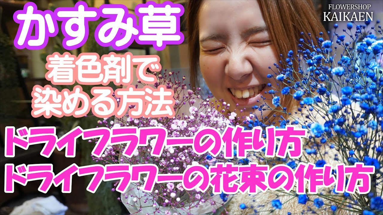 かすみ草 染めるやり方 ドライフラワーの作り方 花束の作り方 【おうち