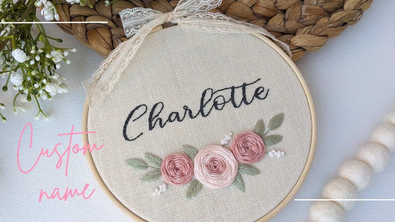 Pink roses - Custom name embroidery - Embroidery tutorial for