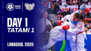 EKF KARATE | Day 1 - Tatami 1 | EKF Cadet, Junior \u0026 U21 Championships Limassol